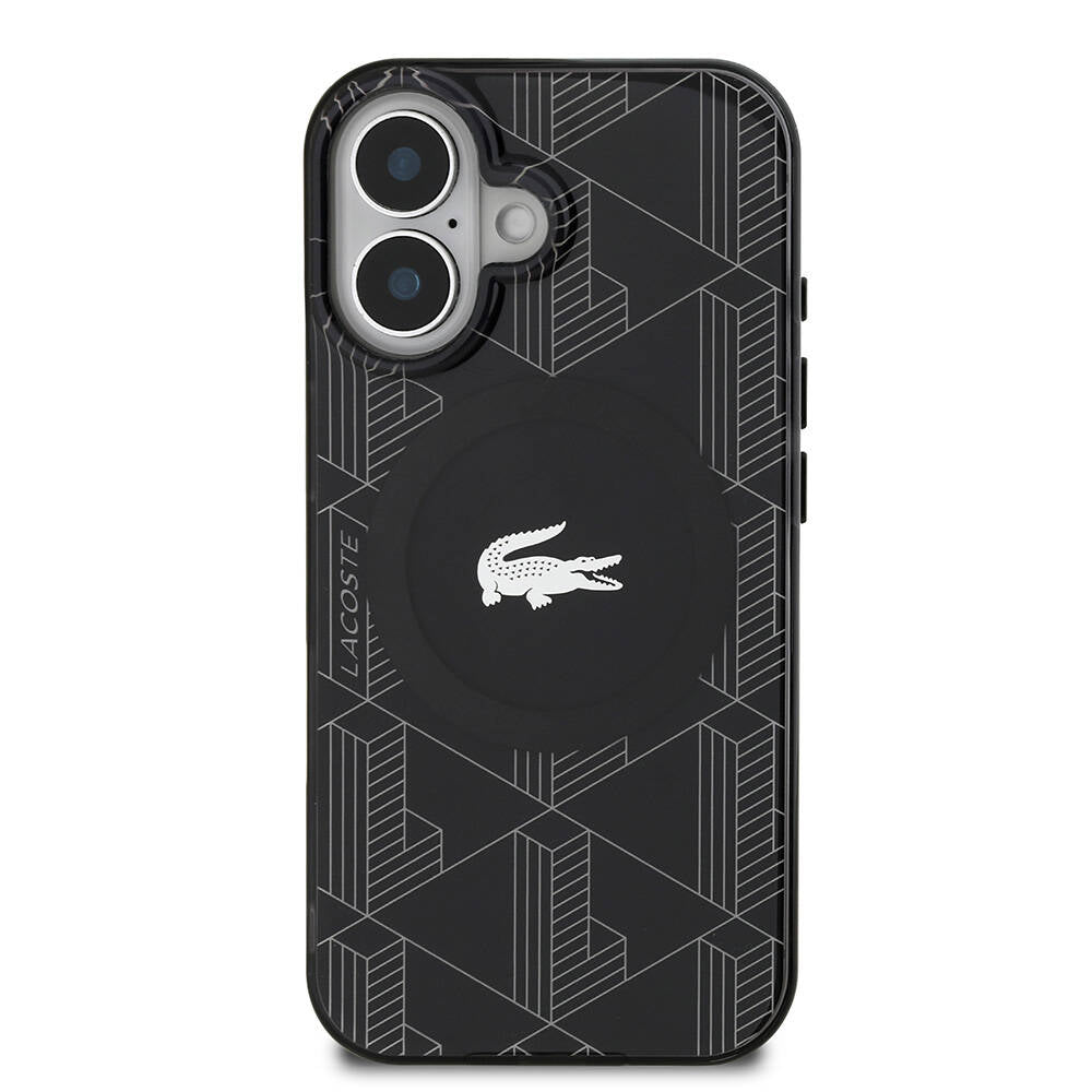 iPhone 16 Kılıf Lacoste Orijinal Lisanslı M-safe Şarj Özellikli IML Baskılı Gümüş Timsah Logolu Monogram Kılıf