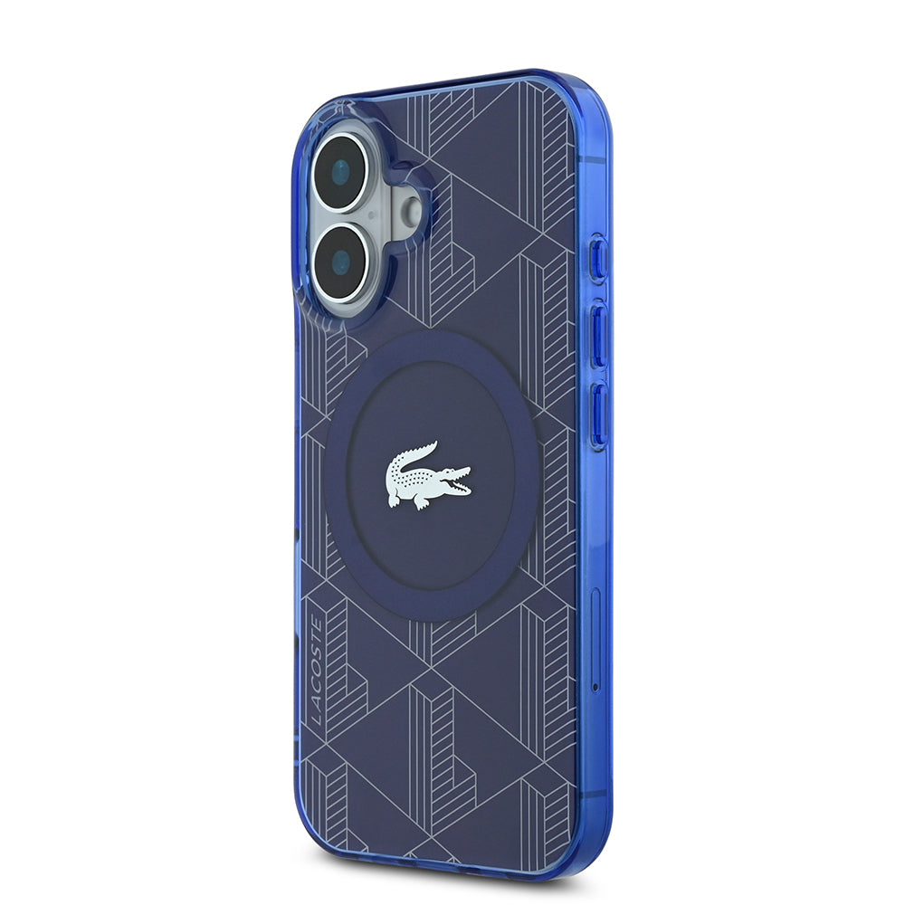iPhone 16 Kılıf Lacoste Orijinal Lisanslı M-safe Şarj Özellikli IML Baskılı Gümüş Timsah Logolu Monogram Kılıf
