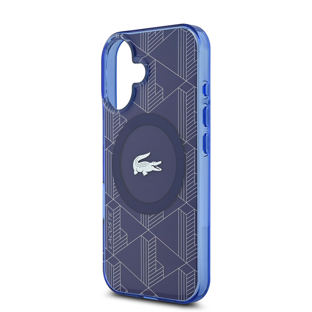 iPhone 16 Kılıf Lacoste Orijinal Lisanslı M-safe Şarj Özellikli IML Baskılı Gümüş Timsah Logolu Monogram Kılıf
