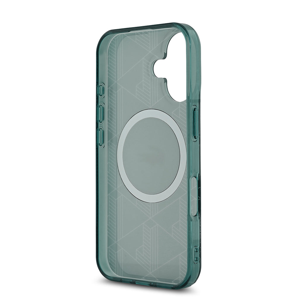 iPhone 16 Kılıf Lacoste Orijinal Lisanslı M-safe Şarj Özellikli IML Baskılı Gümüş Timsah Logolu Monogram Kılıf