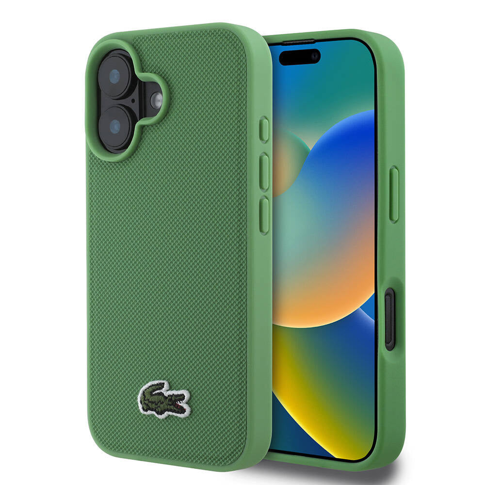 iPhone 16 Kılıf Lacoste Orijinal Lisanslı PU Pike Desenli Arka Yüzey İkonik Timsah Dokuma Logolu Kılıf