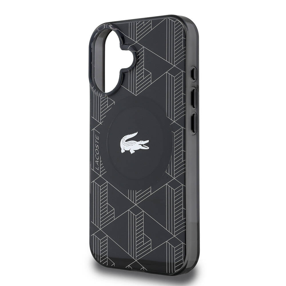 iPhone 16 Kılıf Lacoste orijinal Lisanslı M-safe Şarj Özellikli IML Baskılı Gümüş Timsah Logolu Monogram Kılıf