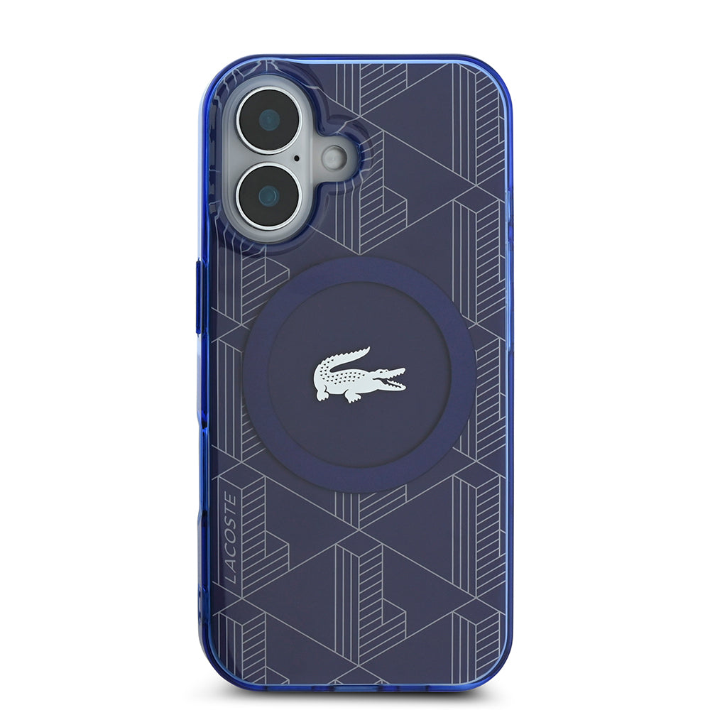 iPhone 16 Kılıf Lacoste orijinal Lisanslı M-safe Şarj Özellikli IML Baskılı Gümüş Timsah Logolu Monogram Kılıf