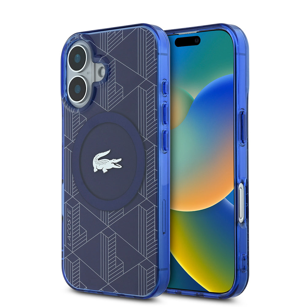 iPhone 16 Kılıf Lacoste orijinal Lisanslı M-safe Şarj Özellikli IML Baskılı Gümüş Timsah Logolu Monogram Kılıf