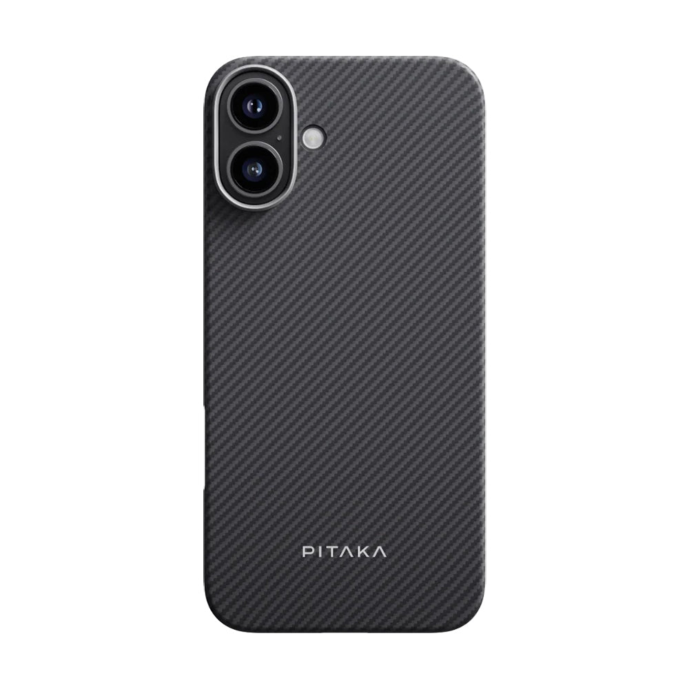 iPhone 16 Kılıf M-safe Şarj Özellikli 600D Aramid Karbon Fiber Pitaka Ultra-Slim Classic Serisi Black-Grey Twill Kılıf