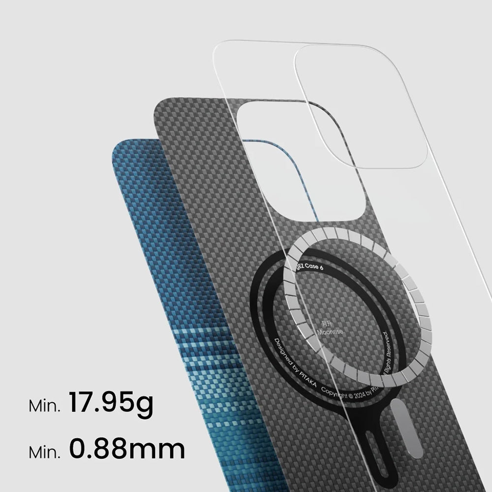 iPhone 16 Kılıf M-safe Şarj Özellikli Aramid Karbon Fiber Pitaka Tactile Woven Sunset-Moonrise Serisi Moonrise Kılıf