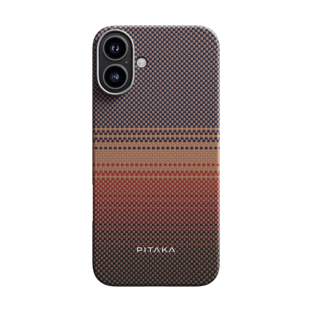 iPhone 16 Kılıf M-safe Şarj Özellikli Aramid Karbon Fiber Pitaka Tactile Woven Sunset-Moonrise Serisi Sunset Kılıf