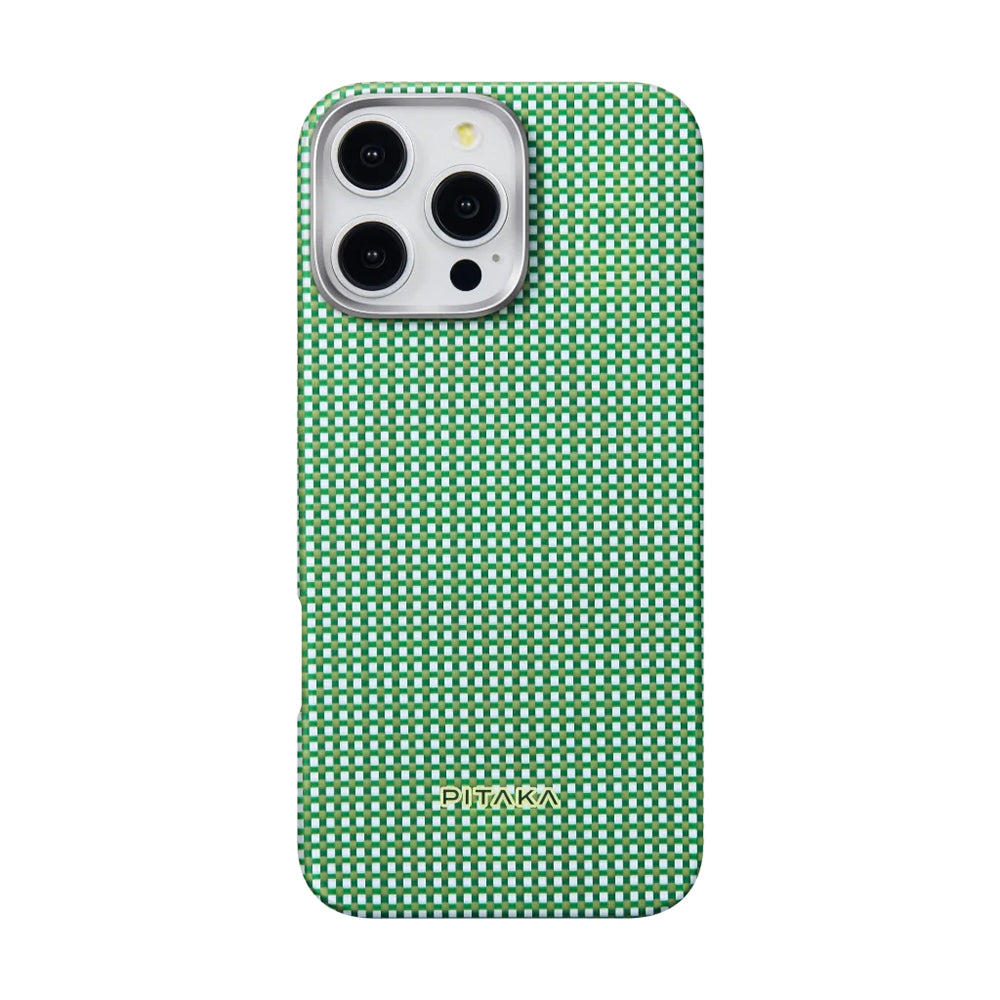 iPhone 16 Pro Kılıf M-safe Şarj Özellikli Aramid Karbon Fiber Pitaka Ultra-Slim Classic Serisi Forest Green Kılıf