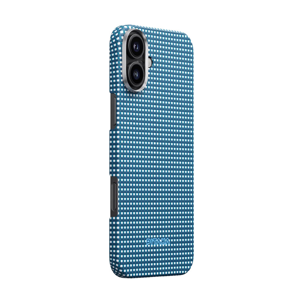 iPhone 16 Kılıf M-safe Şarj Özellikli Aramid Karbon Fiber Pitaka Ultra-Slim Classic Serisi Ocean Blue Kılıf