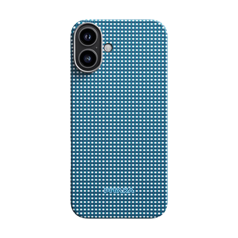 iPhone 16 Kılıf M-safe Şarj Özellikli Aramid Karbon Fiber Pitaka Ultra-Slim Classic Serisi Ocean Blue Kılıf