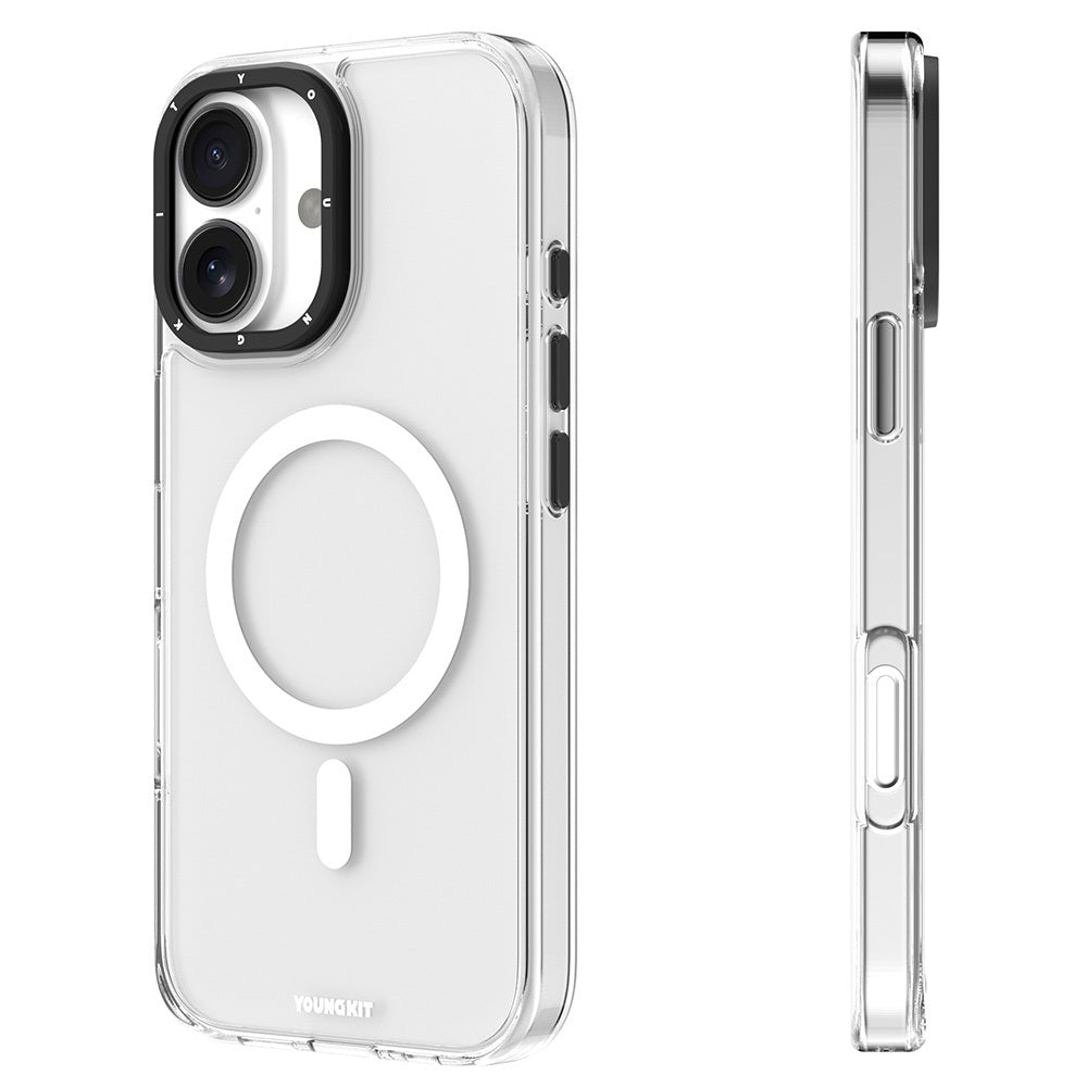 iPhone 16 Kılıf M-safe Şarj Özellikli Cam Arka Yüzey TPU Youngkit Gemstone Serisi Kılıf