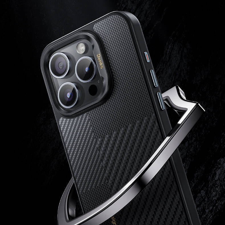 iPhone 16 Kılıf M-safe Şarj Özellikli Karbon Fiber Benks Montage Hybrid ArmorPro Kevlar Kılıf