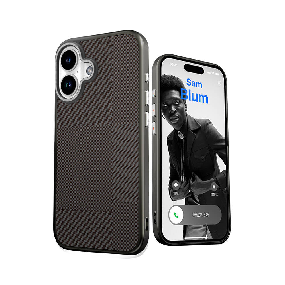 iPhone 16 Kılıf M-safe Şarj Özellikli Karbon Fiber Desenli Mutural Montage Kılıf