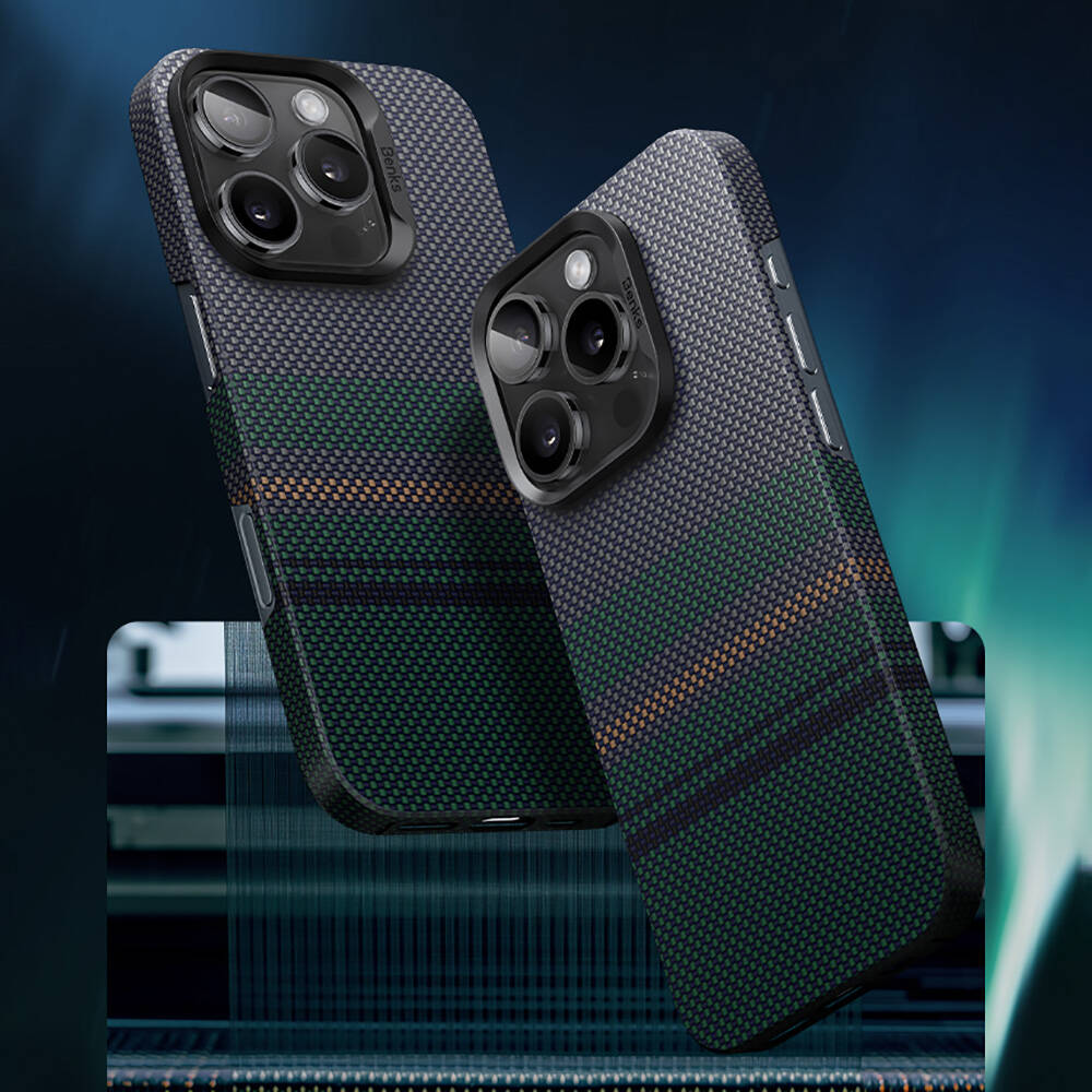 iPhone 16 Kılıf M-safe Şarj Özellikli Karbon Fiber Tasarımlı Benks Aurora ArmorAir Kevlar Kılıf