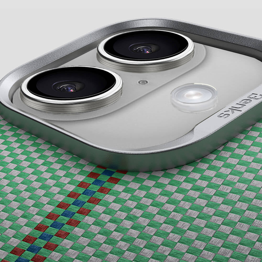 iPhone 16 Kılıf M-safe Şarj Özellikli Karbon Fiber Tasarımlı Benks Passion Green ArmorAir Kevlar Kılıf