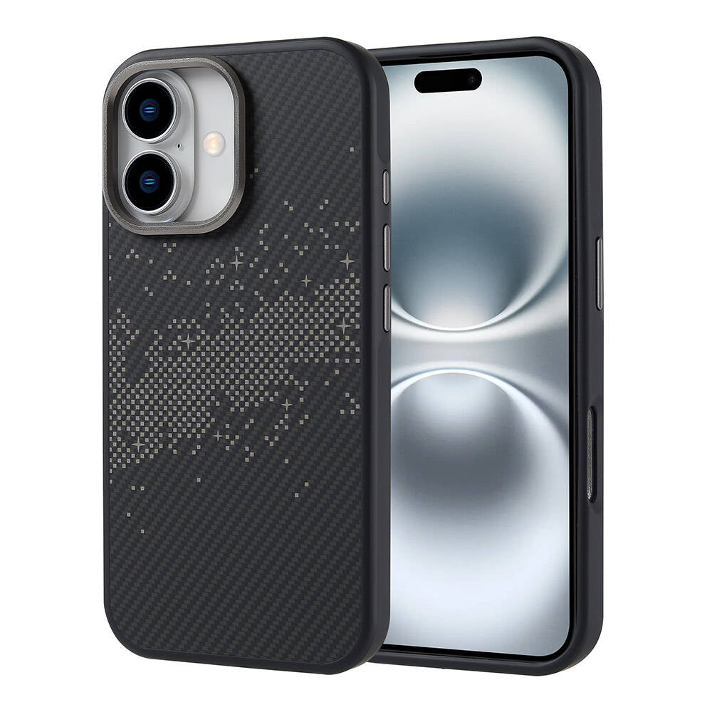 iPhone 16 Kılıf M-safe Şarj Özellikli Karbon Fiber Tasarımlı Zore Vave Kılıf