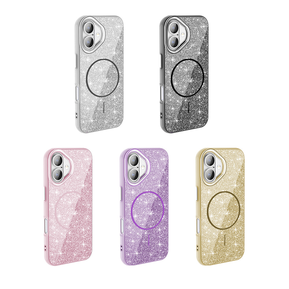 iPhone 16 Kılıf M-safe Şarj Özellikli Parlayan Simli Zore Okso Kılıf