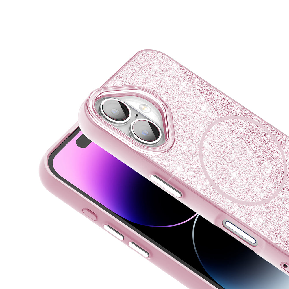 iPhone 16 Kılıf M-safe Şarj Özellikli Parlayan Simli Zore Okso Kılıf