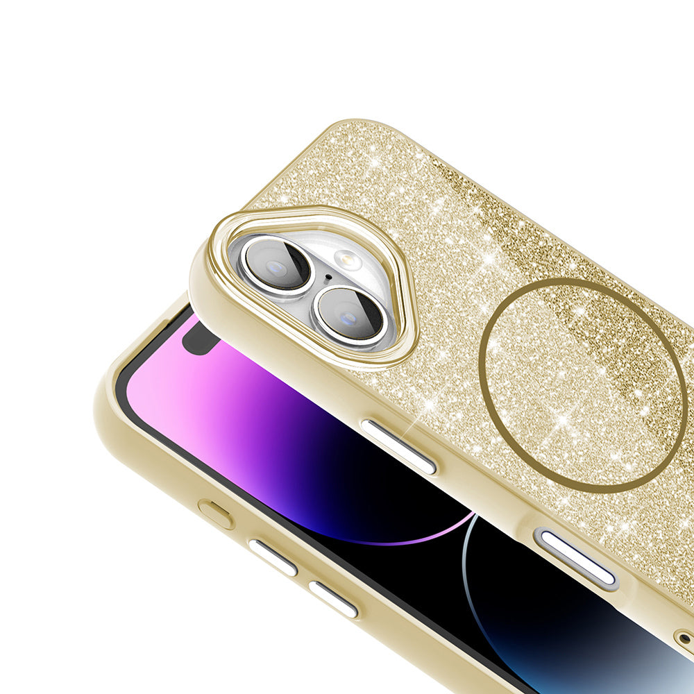 iPhone 16 Kılıf M-safe Şarj Özellikli Parlayan Simli Zore Okso Kılıf