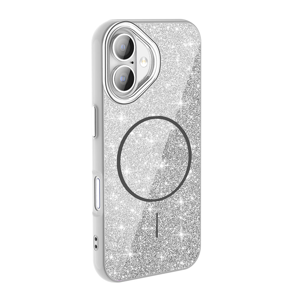 iPhone 16 Kılıf M-safe Şarj Özellikli Parlayan Simli Zore Okso Kılıf