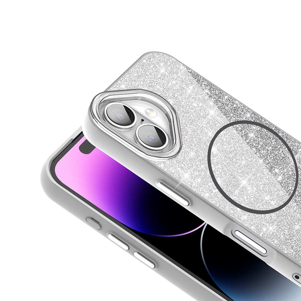 iPhone 16 Kılıf M-safe Şarj Özellikli Parlayan Simli Zore Okso Kılıf