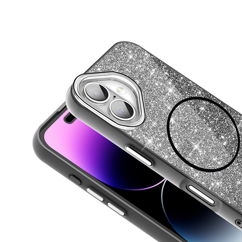 iPhone 16 Kılıf M-safe Şarj Özellikli Parlayan Simli Zore Okso Kılıf