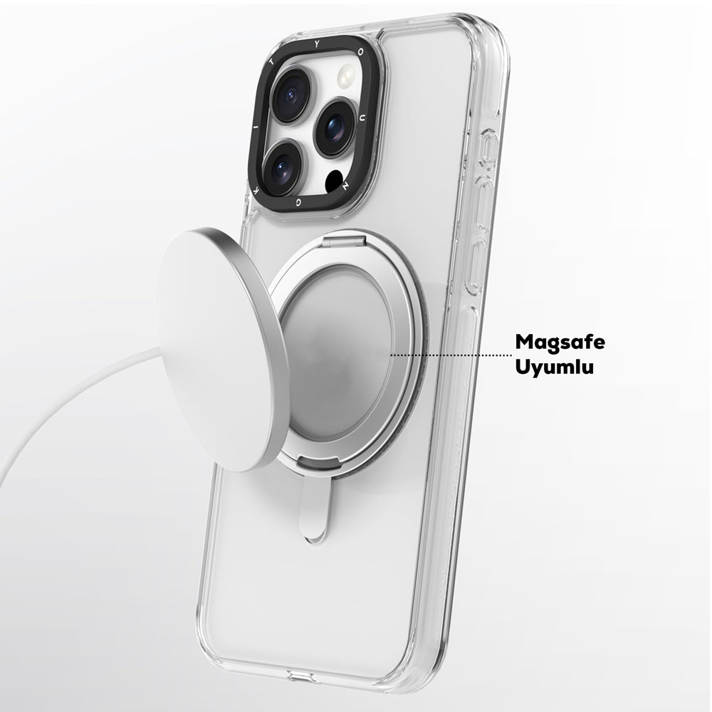 iPhone 16 Kılıf M-safe Şarj Özellikli Parmak Ring Standlı Youngkit Pivot Serisi Kılıf