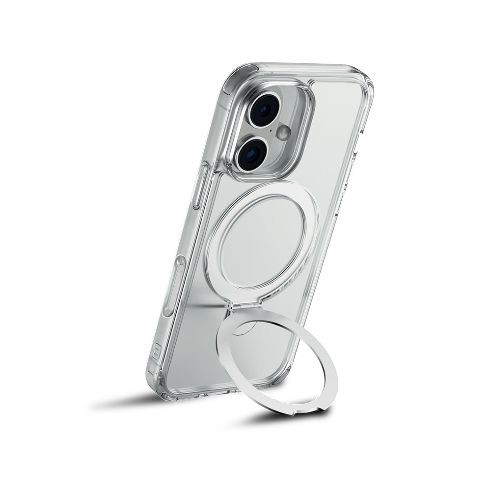 iPhone 16 Kılıf M-safe Şarj Özellikli Raptic Air Stand Serisi Buzlu Transparan Tasarımlı Standlı Kılıf