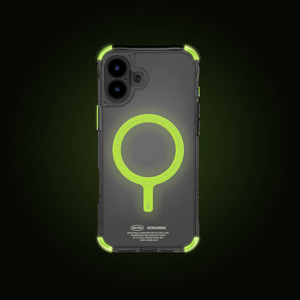 iPhone 16 Kılıf M-safe Şarj Özellikli Şeffaf Airbag Tasarımlı Skinarma Saido Nightglow Kılıf