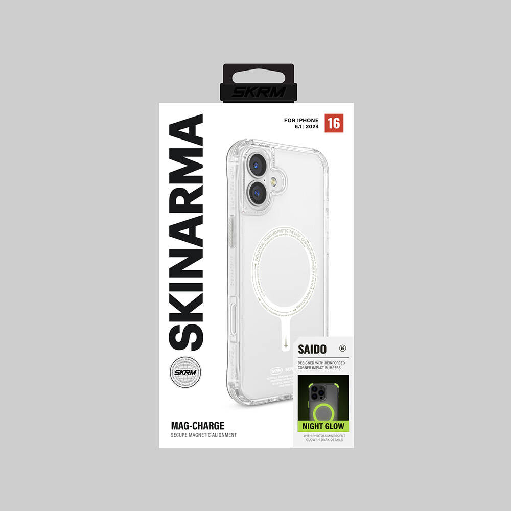 iPhone 16 Kılıf M-safe Şarj Özellikli Şeffaf Airbag Tasarımlı Skinarma Saido Nightglow Kılıf