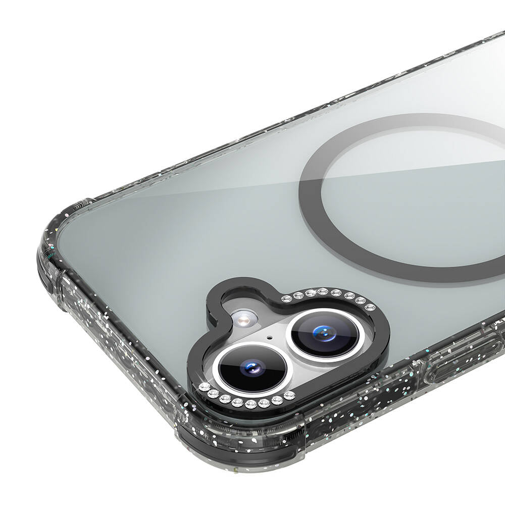 iPhone 16 Kılıf M-safe Şarj Özellikli Taşlı ve Simli Tasarım Mutural Blink Kılıf