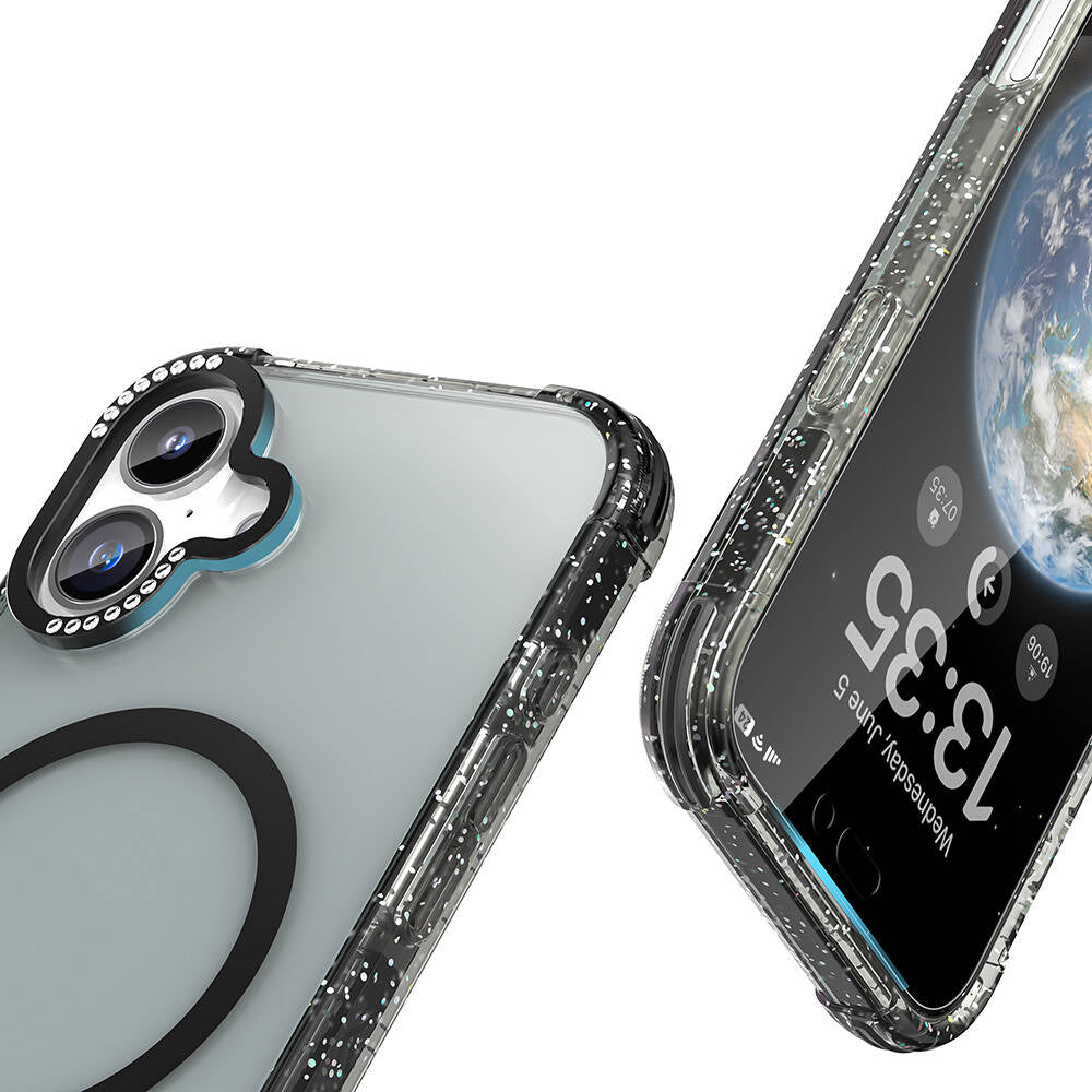 iPhone 16 Kılıf M-safe Şarj Özellikli Taşlı ve Simli Tasarım Mutural Blink Kılıf