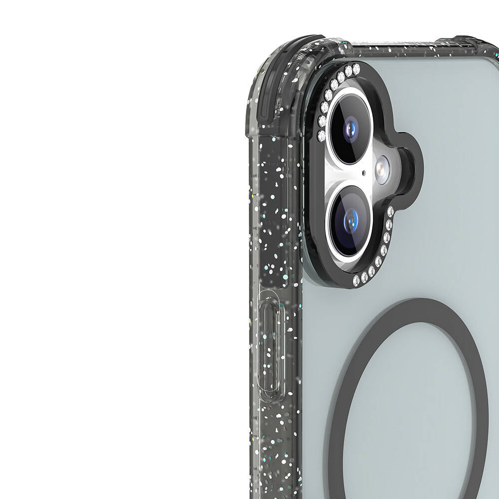 iPhone 16 Kılıf M-safe Şarj Özellikli Taşlı ve Simli Tasarım Mutural Blink Kılıf