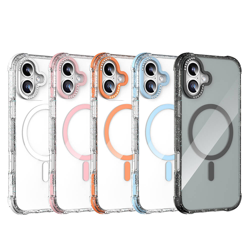 iPhone 16 Kılıf M-safe Şarj Özellikli Taşlı ve Simli Tasarım Mutural Blink Kılıf