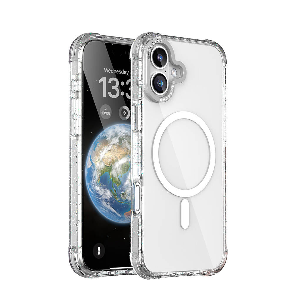 iPhone 16 Kılıf M-safe Şarj Özellikli Taşlı ve Simli Tasarım Mutural Blink Kılıf