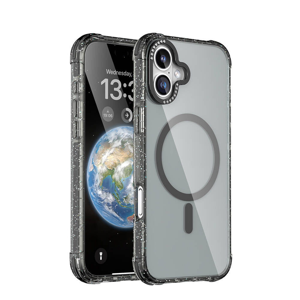 iPhone 16 Kılıf M-safe Şarj Özellikli Taşlı ve Simli Tasarım Mutural Blink Kılıf