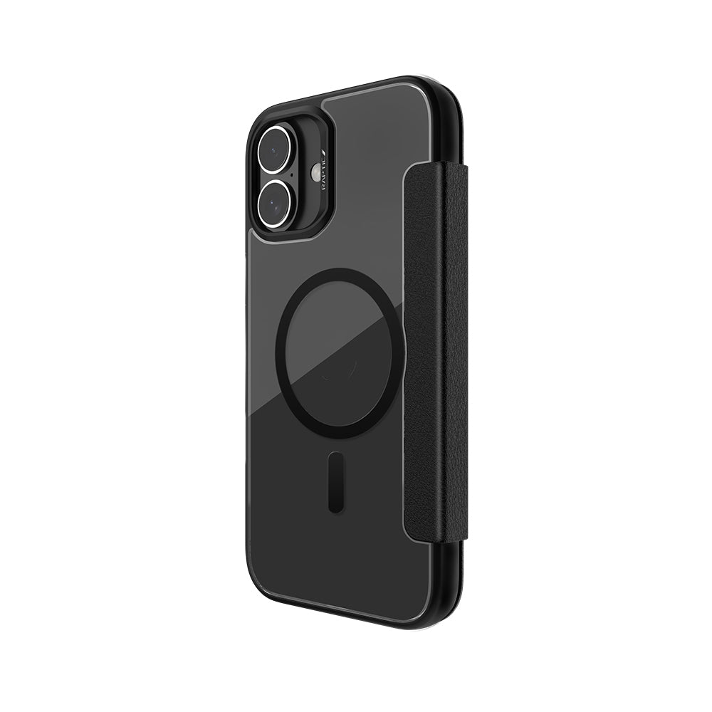 iPhone 16 Kılıf M-safe Şarj Özellikli Vegan Deri Tasarımlı Şeffaf Arka Yüzey Kartlıklı Raptic Urban Folio Serisi Kılıf