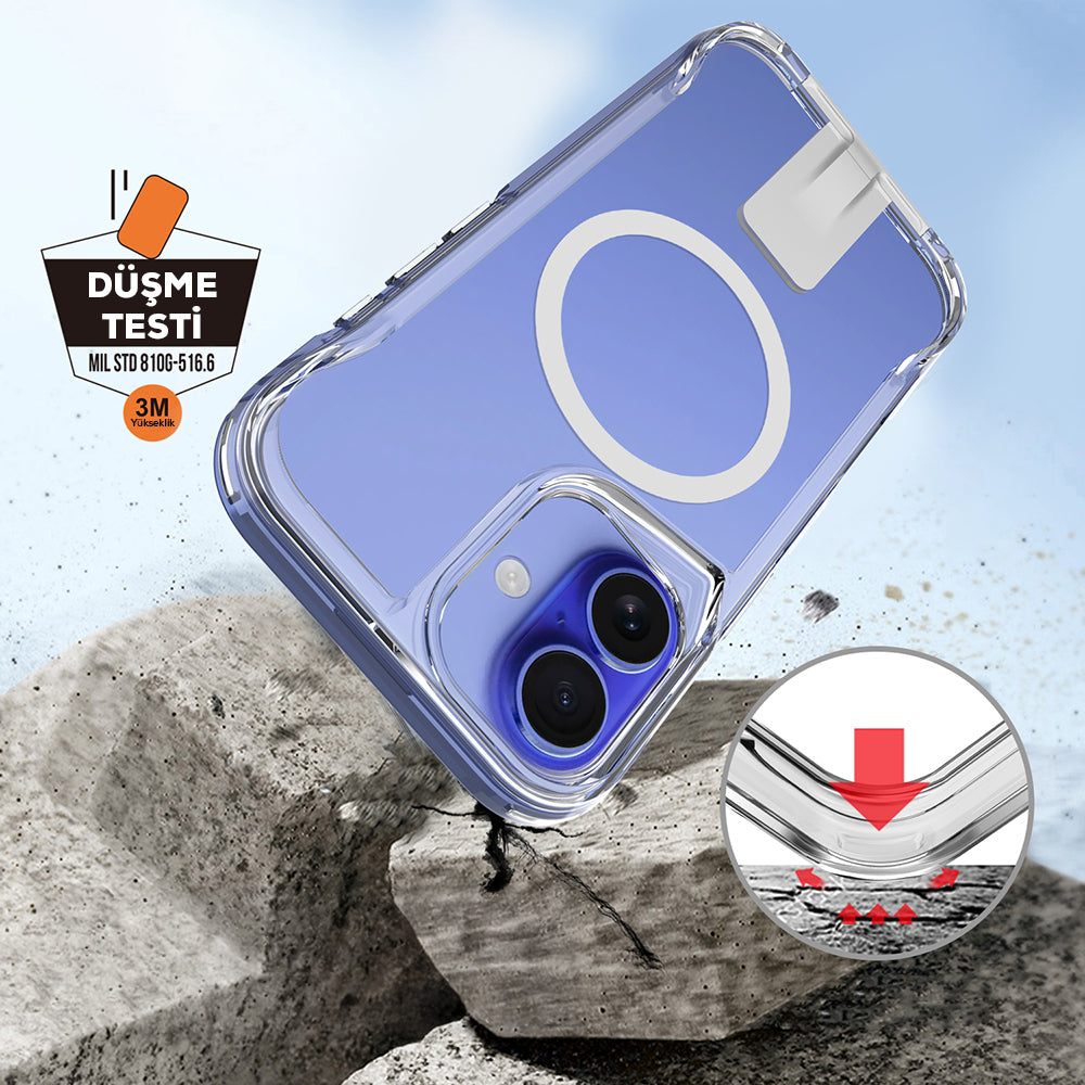 iPhone 16 Kılıf M-safe Şarj Özellikli Zore T-Max Standlı Kılıf