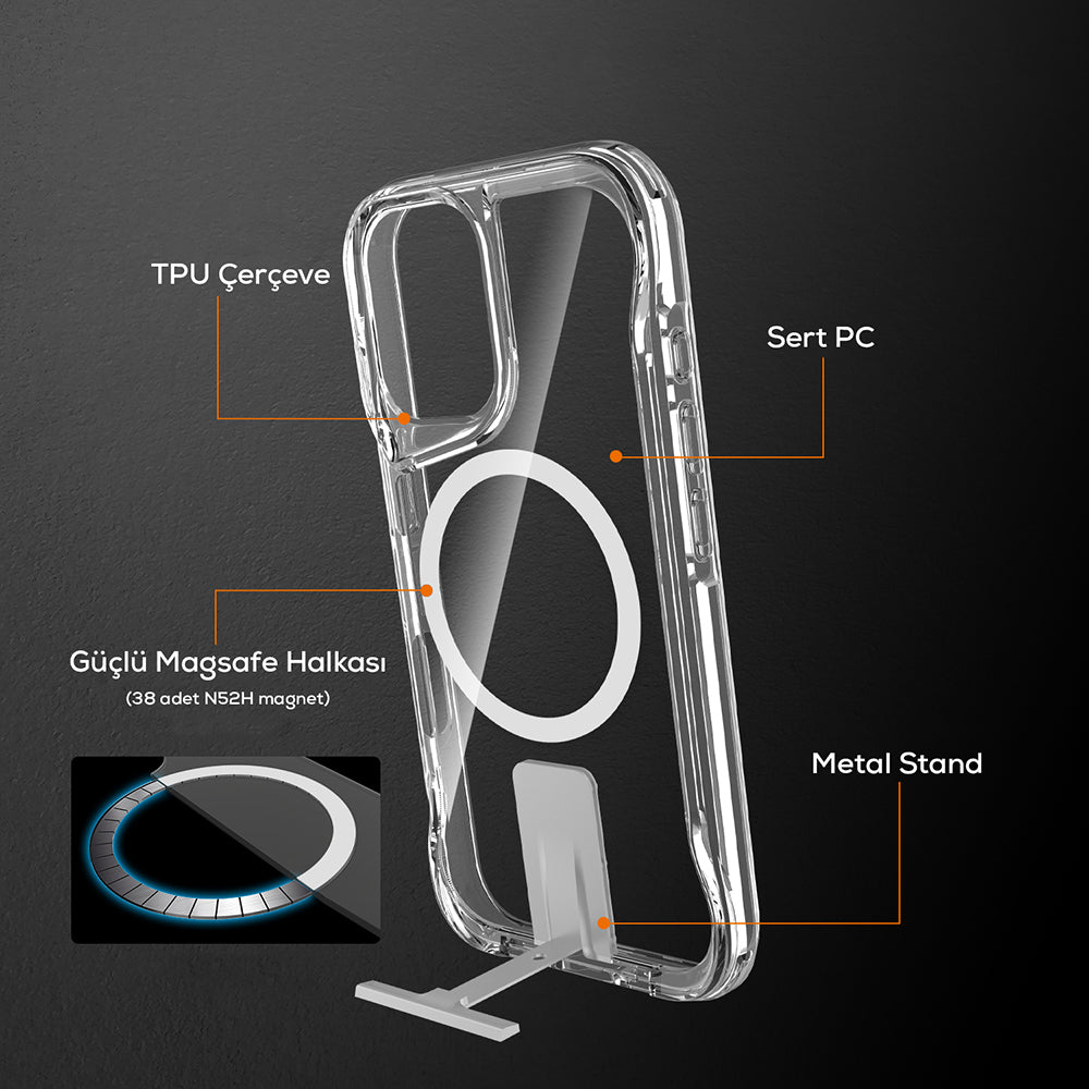 iPhone 16 Kılıf M-safe Şarj Özellikli Zore T-Max Standlı Kılıf