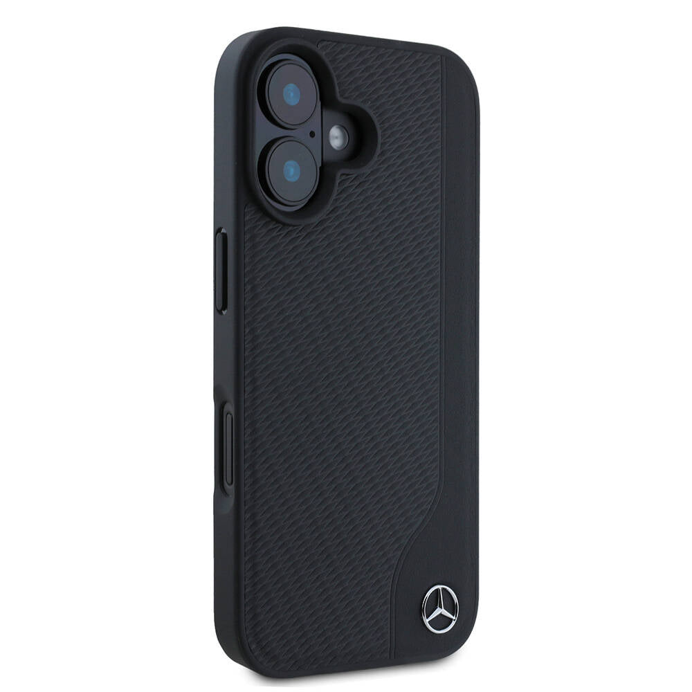 iPhone 16 Kılıf Mercedes Benz Orijinal Lisanslı M-safe Şarj Özellikli 3D Metal Logolu Wood Imitation Deri Kılıf