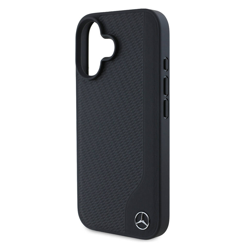 iPhone 16 Kılıf Mercedes Benz Orijinal Lisanslı M-safe Şarj Özellikli 3D Metal Logolu Wood Imitation Deri Kılıf