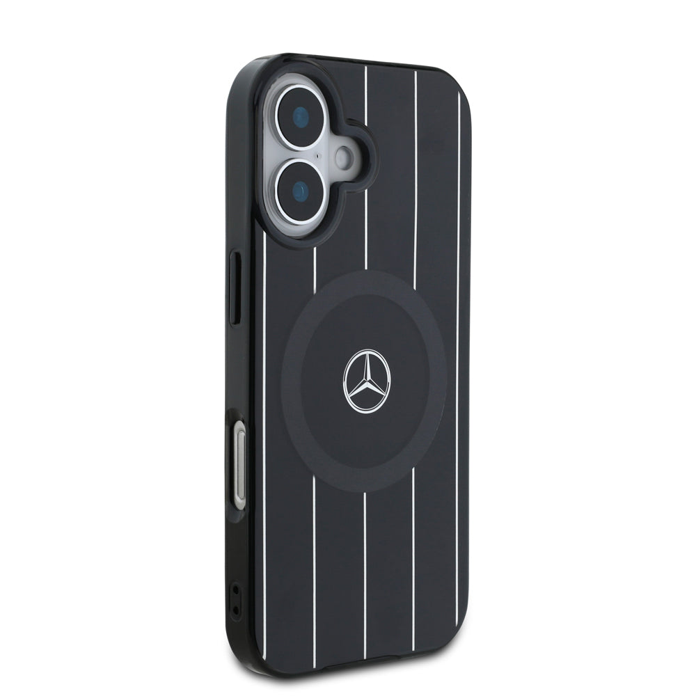 iPhone 16 Kılıf Mercedes Benz Orijinal Lisanslı M-safe Şarj Özellikli Çift Katmanlı Paralel Çizgi Desenli Kılıf