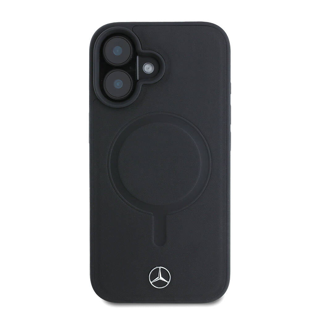 iPhone 16 Kılıf Mercedes Benz Orijinal Lisanslı M-safe Şarj Özellikli Metal Yıldız Logolu Sade Pürüzsüz Deri Kılıf