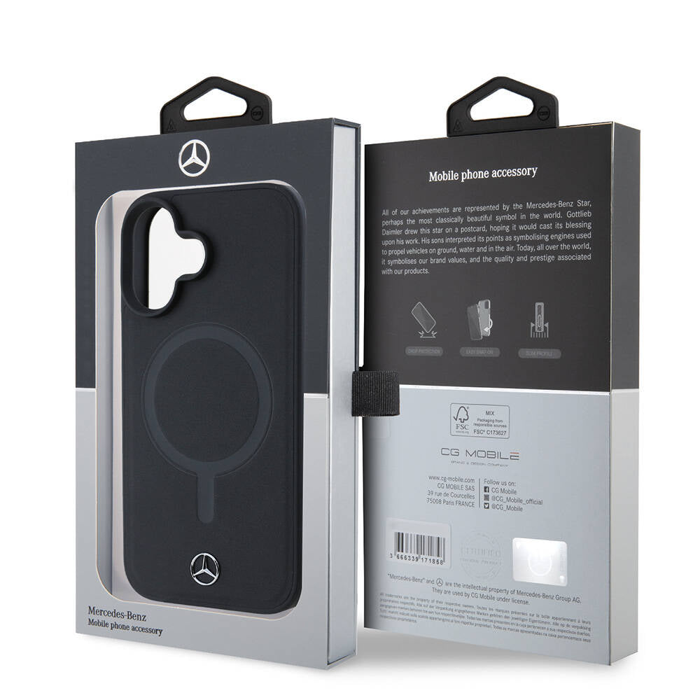 iPhone 16 Kılıf Mercedes Benz Orijinal Lisanslı M-safe Şarj Özellikli Metal Yıldız Logolu Sade Pürüzsüz Deri Kılıf