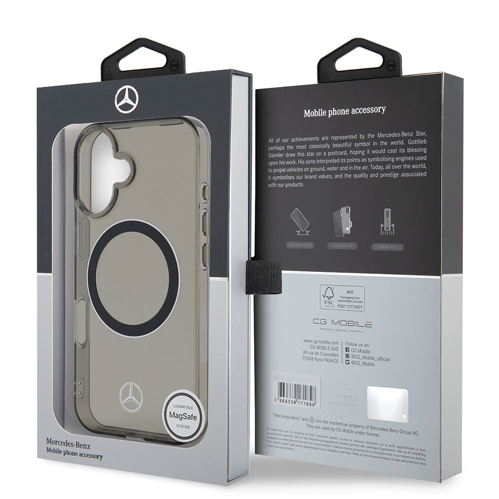iPhone 16 Kılıf Mercedes Benz OrijinalLisanslı M-safe Şarj Özellikli Saydam Yüzey Silver Ring Kılıf