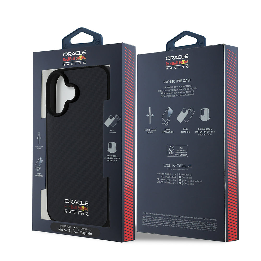 iPhone 16 Kılıf Redbull OrijinalLisanslı M-safe Şarj Özellikli Karbon Fiber Tasarımlı Parlayan Logolu Kılıf