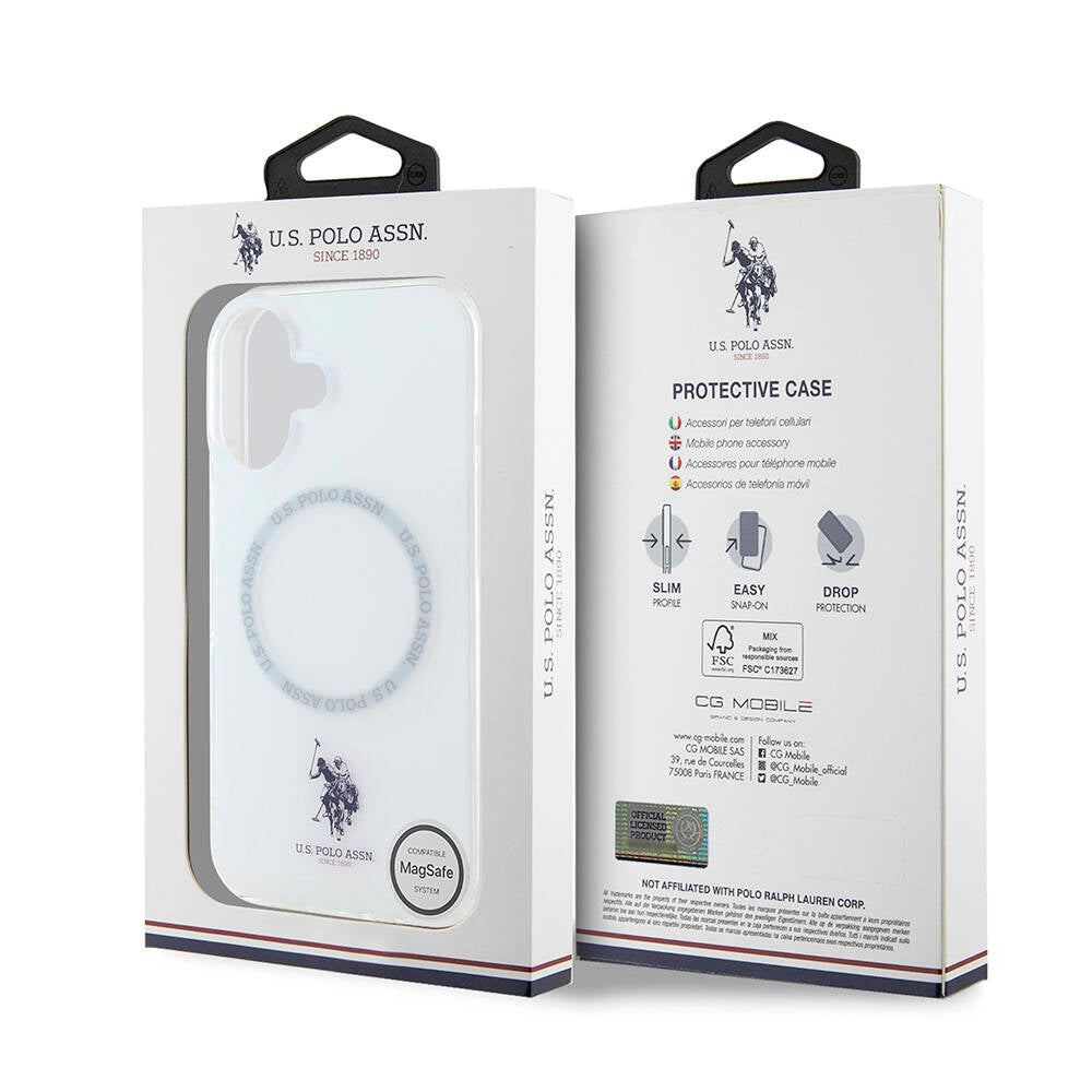 iPhone 16 Kılıf U.S. Polo Assn. Orijinal Lisanslı M-safe Şarj Özellikli IML Double Horse Logolu Ring Kılıf