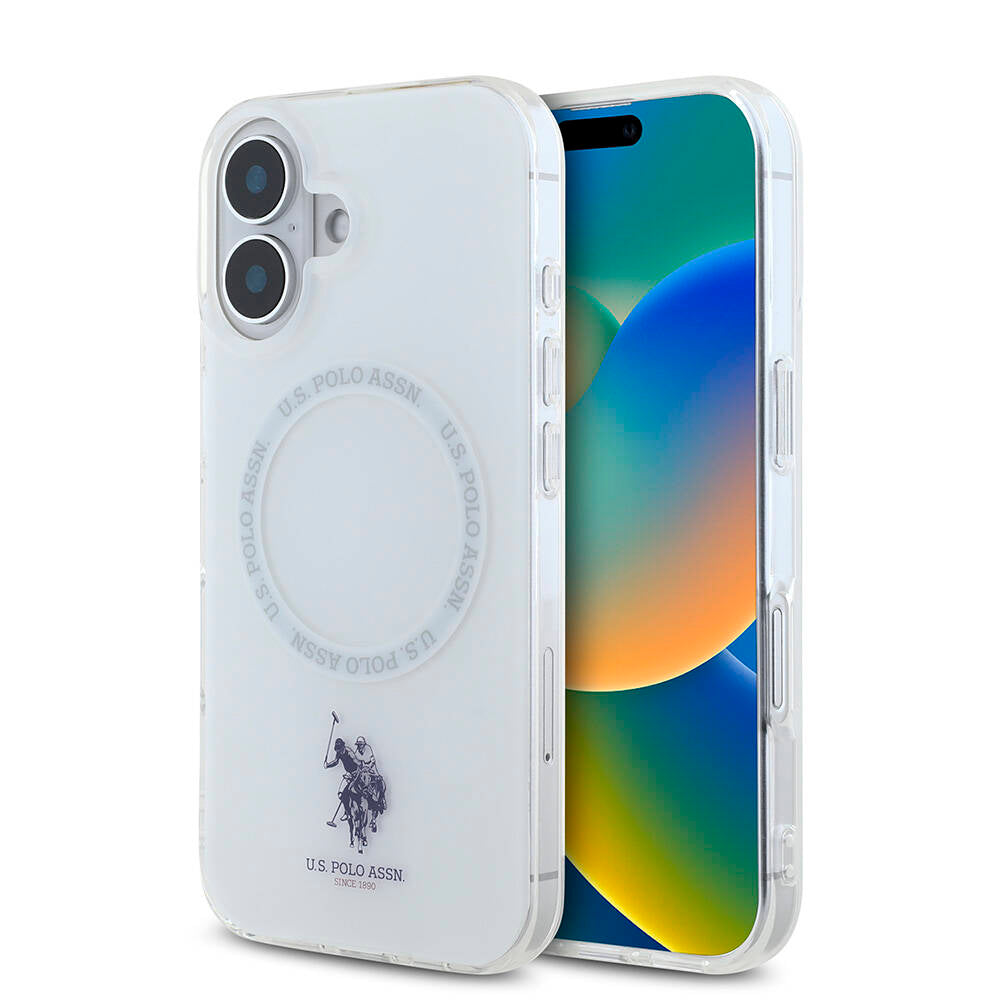 iPhone 16 Kılıf U.S. Polo Assn. orijinal Lisanslı M-safe Şarj Özellikli IML Double Horse Logolu Ring Kılıf