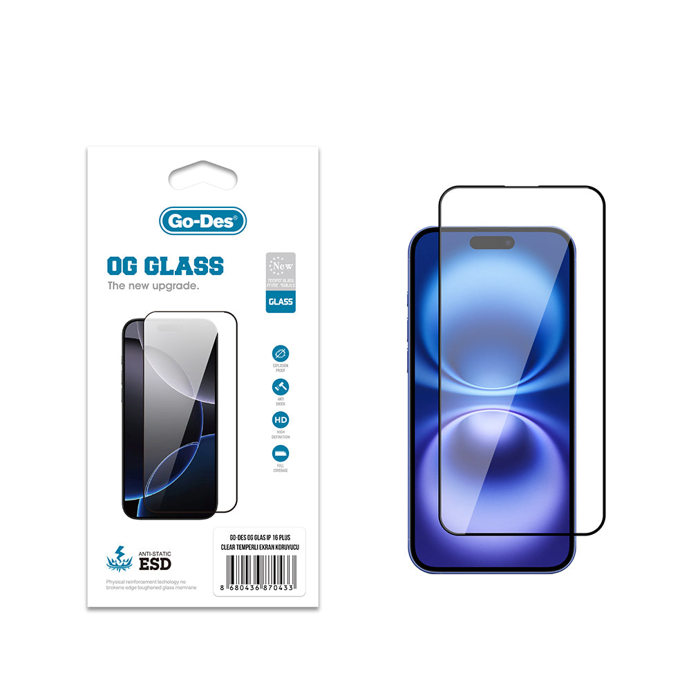iPhone 16 Plus Go Des OG Glass Antistatik Temperli Cam Ekran Koruyucu