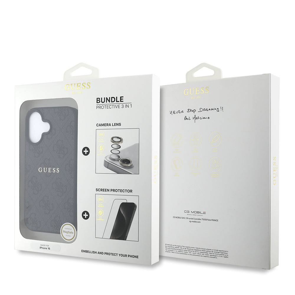 iPhone 16 Plus Guess Orijinal Lisanslı Kılıf + Ekran Koruyucu + Lens Koruyucu 3in1 Aksesuar Seti